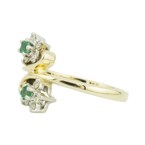 0.14ctw Emerald & Diamond Accented Gemstone Ring in 14K Two-Tone Gold - Size 7.5