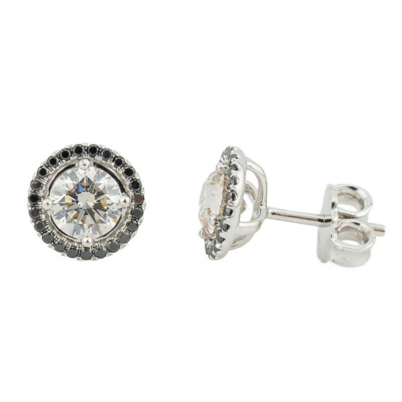 1.00ctw Round Diamond with 0.25ctw Black Diamond Halo Earrings in 14K White Gold