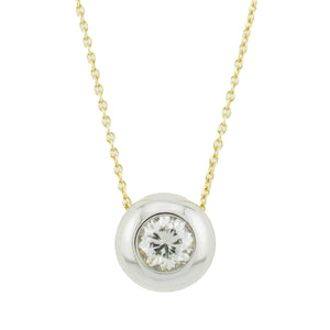Reversible Bezel Set 1.00ctw Round Diamond Solitaire Pendant on 18" Chain in 18K Two-Tone Gold