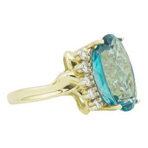 5.8ctw Oval Blue Topaz with Diamond Accents Ring in 14K Yellow Gold - Size 5