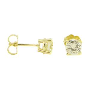 1.05ctw Round Diamond Solitaire Stud Earrings in 14K Yellow Gold