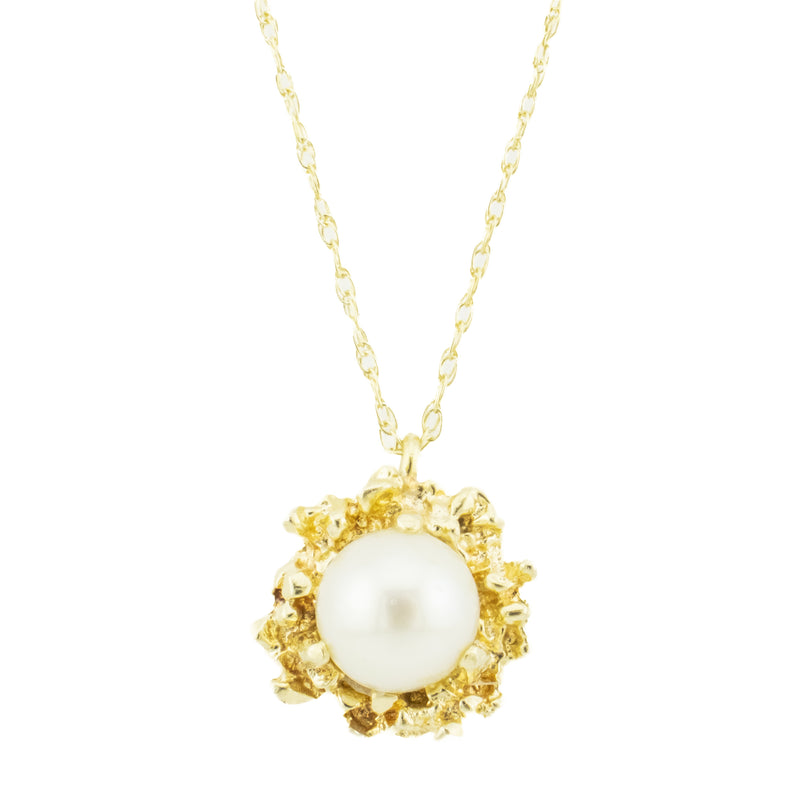 7.5mm Round Pearl Pendant in 16" Chain Necklace in 14K Yellow Gold
