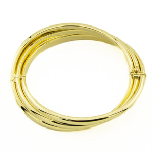 15mm Wide Hollow Hinged Bangle Stack Bracelet in 14K Yellow Gold - 32.2 grams