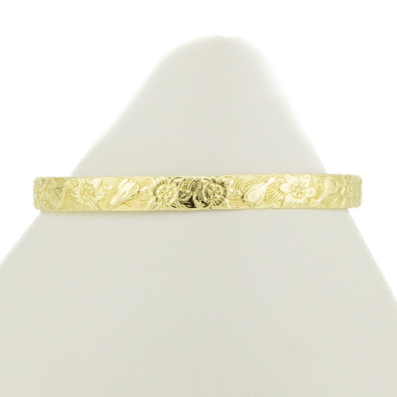 7mm Floral Fashion Bangle 8" Bracelet in 14K Yellow Gold