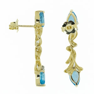 Blue Topaz & Diamond Accented Dangle Earrings in 14K Yellow Gold