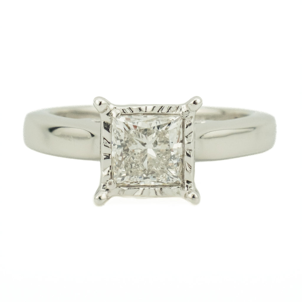 0.82ct Princess Cut Diamond I/I1 Solitaire Engagement Ring in 10K White Gold - Size 4