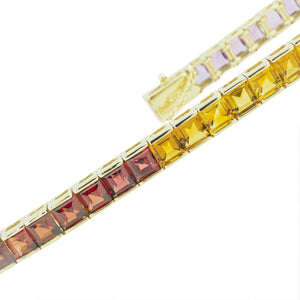 Princess Cut Multi Colored Gemstone 7" Tennis Bracelet in 14K Yellow Gold - 17.5 Grams