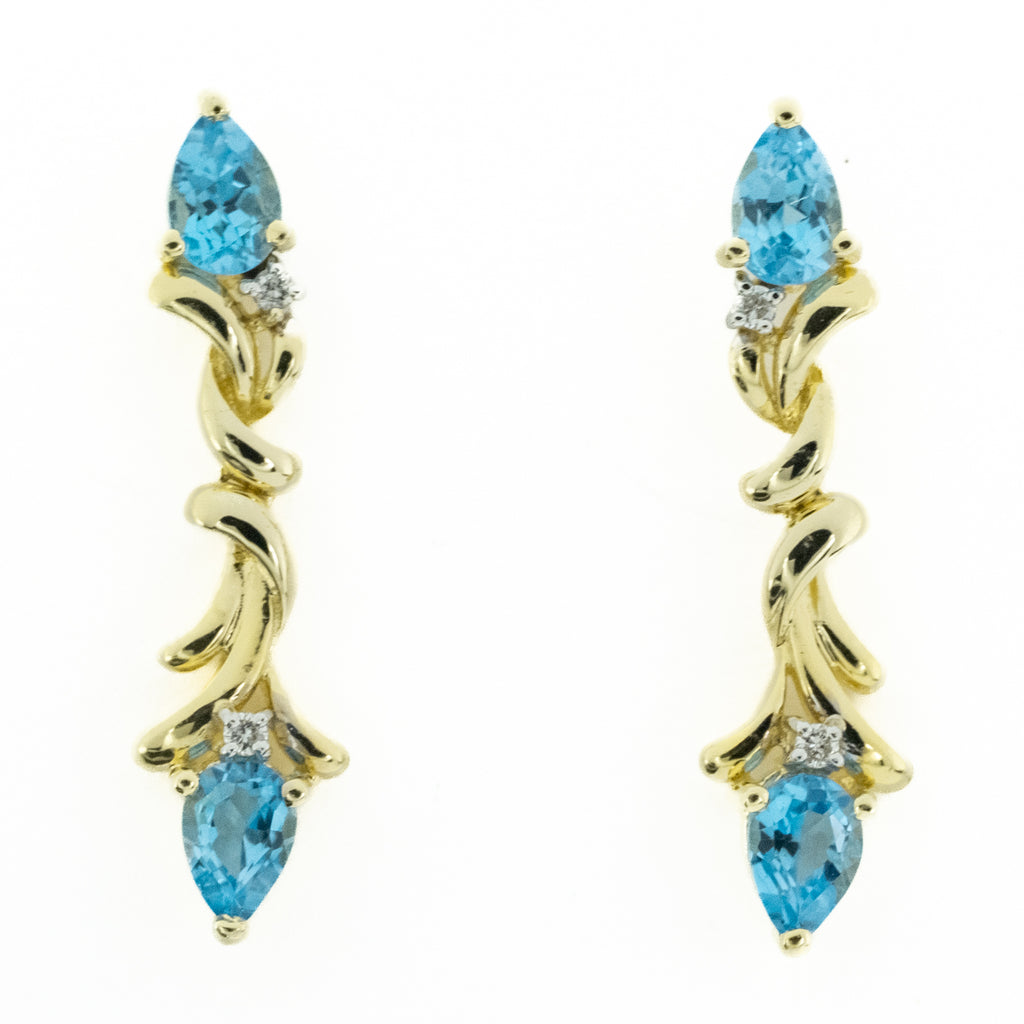 Blue Topaz & Diamond Accented Dangle Earrings in 14K Yellow Gold