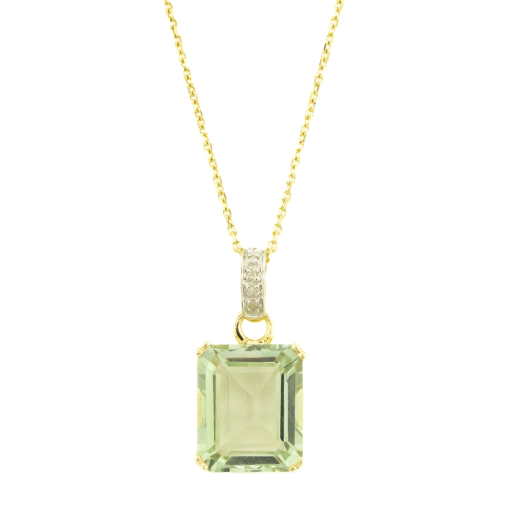 10.31ctw Emerald Cut Green Amethyst Pendant on 18" Chain in 14K Yellow Gold