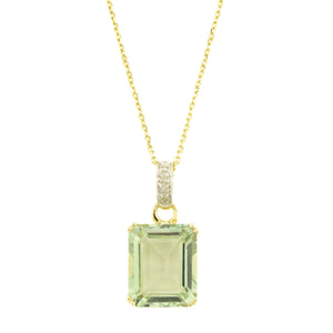 10.31ctw Emerald Cut Green Amethyst Pendant on 18" Chain in 14K Yellow Gold