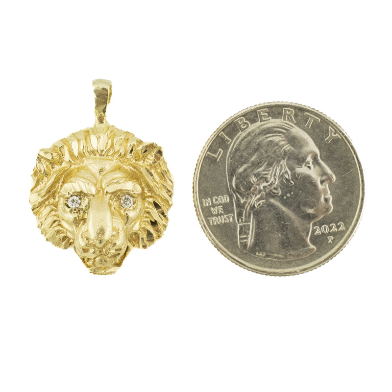 Diamond Lion Head Pendant in 14K Yellow Gold