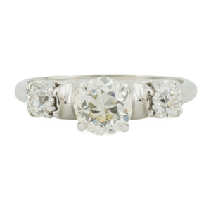0.70ctw Vintage European Cut L/VS2 Diamond & Accents Engagement Ring in 14K White Gold - Size 6.5