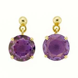 17.07ctw Round Purple Synthetic Sapphire Solitaire Drop Earrings in 18K Yellow Gold