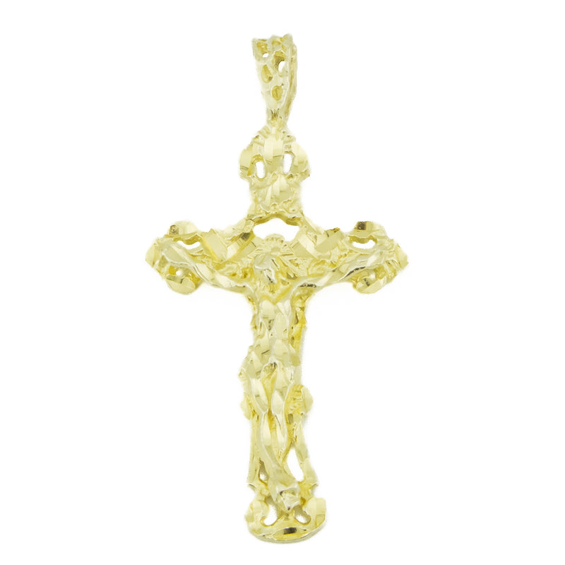 Gold Nugget Cross Crucifix Religious Pendant in 14K Yellow Gold - 8.4 Grams