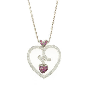 Diamond and Ruby Accented Heart Pendant Charm in 18K White Gold - No Chain Included