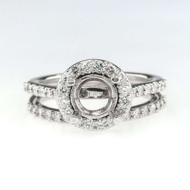 14K White Gold 0.57ctw Diamond Halo Accented Semi Mount Setting Bridal Ring Set