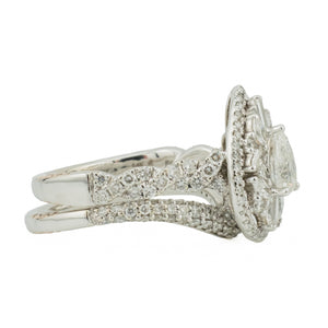 0.50tw Pear Diamond w/ 1.5ctw Diamond Accented Bridal Wedding Set in 14K White Gold - Size 7