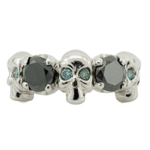 Round Black and Blue Diamond Accented Ring in 18K White Gold - Size 8.75