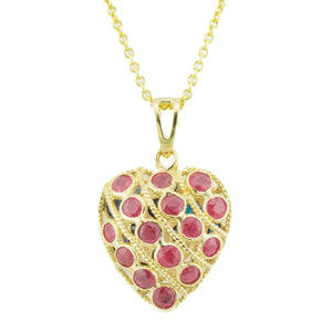 Reversible Sapphire and Ruby Accented Gemstone Heart Pendant in 14K Yellow Gold
