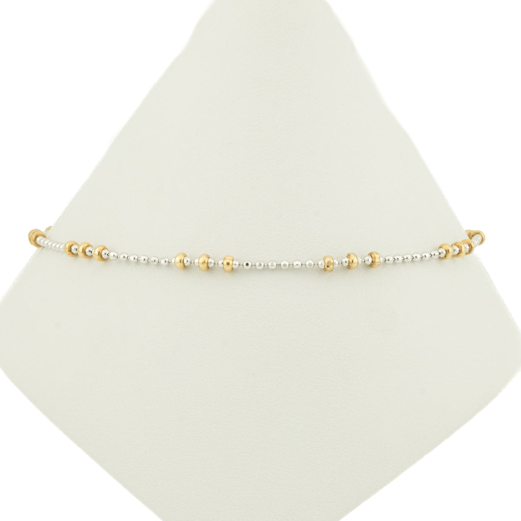 2.8mm Wide Gold Beaded Link 9.5" Anklet in 14K Two-Tone Gold