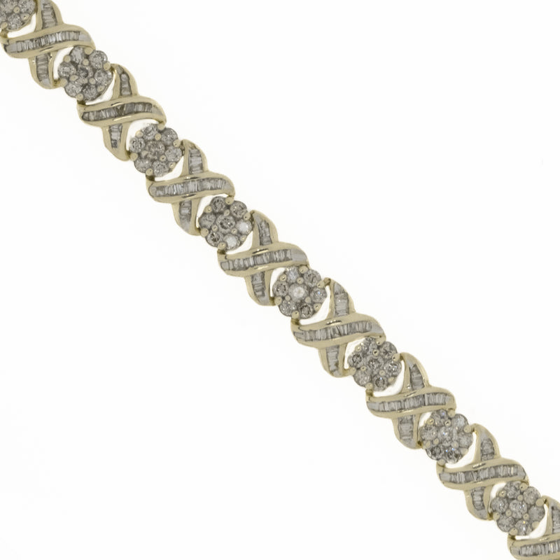 5.00tw Multi Diamond 7.5" XO Tennis Bracelet in 10K Yellow Gold
