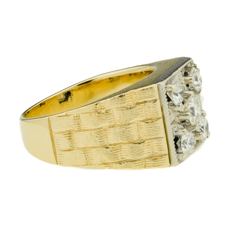 1.00ctw Diamond Cluster Men's Ring in Two Tone 14K Gold - Size 8.25