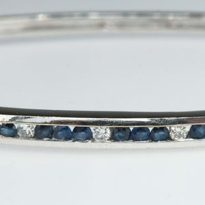 Sapphire and Diamond Hinged Bangle Bracelet in 14K White Gold