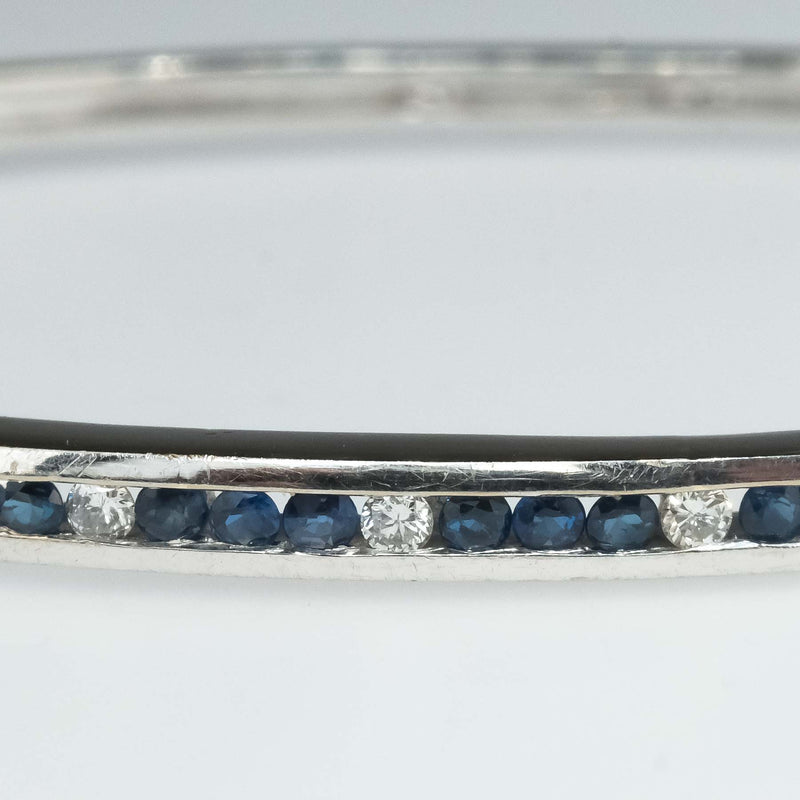 Sapphire and Diamond Hinged Bangle Bracelet in 14K White Gold