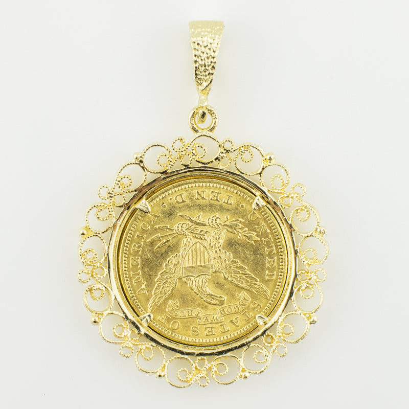 1903 United States $10 Eagle Liberty Head Coin Pendant Charm in 22K and 14K Yellow Gold