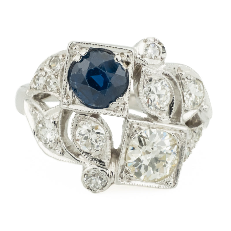 0.68ct Round Sapphire & Diamond Accented Ring in 14K White Gold - 4.75