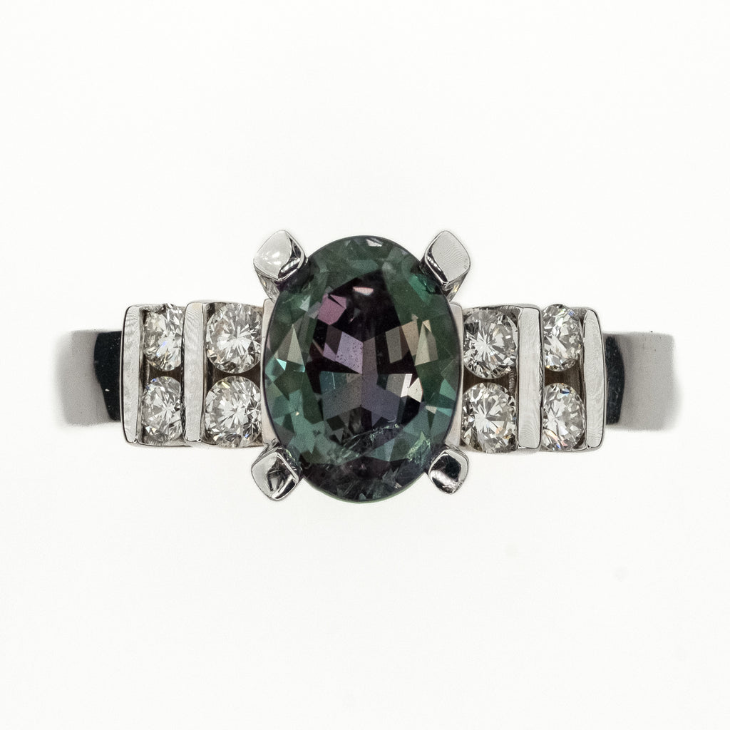 1.38ct Natural Alexandrite and Diamond Gemstone Ring in 18K White Gold Size 6.25