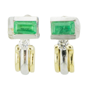0.48ctw Emerald Gemstone & Diamond Accented Post Huggie Earrings in 14K Yellow Gold