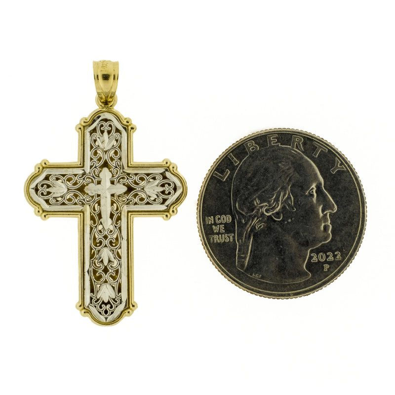 Cross Pendant in 14K Two Tone Gold - 3.8 Grams