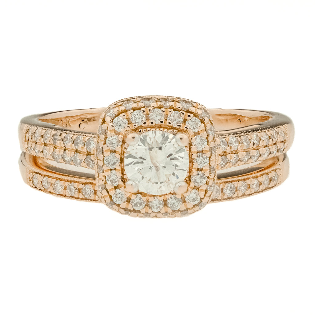0.30ctw Round Brilliant Diamond with 0.48ctw Diamond Accents Wedding Set in 14K Rose Gold - Size 7.25