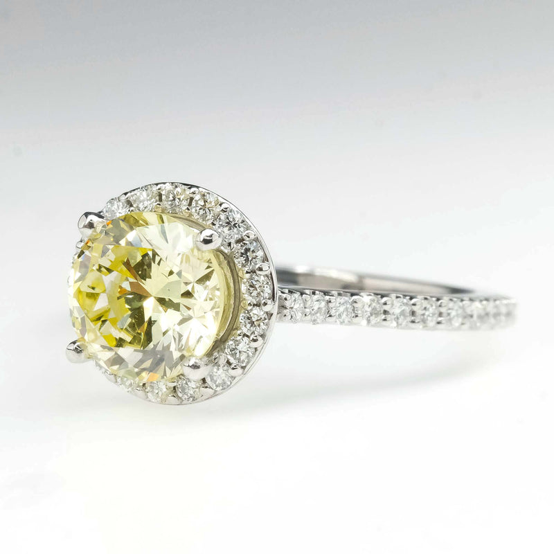 GIA 1.46ct Natural Yellow Diamond Halo Engagement Ring in 14K White Gold