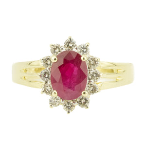 1.00ctw Oval Ruby & Diamond Accented Gemstone Ring in 14K Yellow Gold - Size 7
