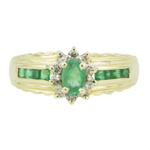 0.19ctw Oval Emerald w/ Emerald & Diamond Accents Gemstone Ring in 14K Yellow Gold - Size 6