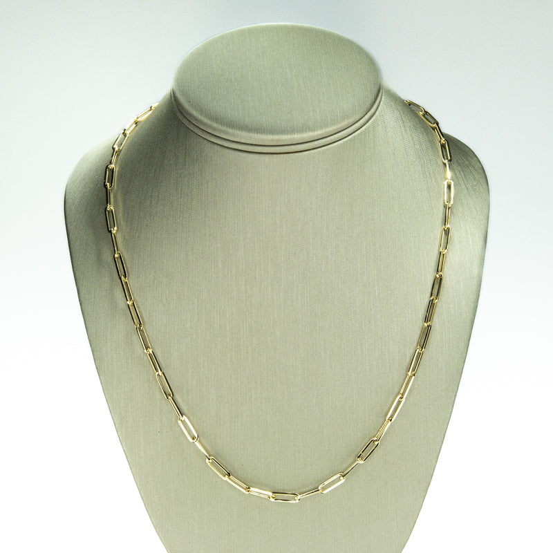 New 3.8mm Wide Oval Paperclip Link 20" Chain Necklace in 14K Yellow Gold