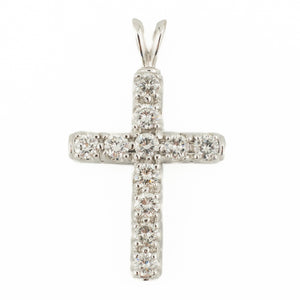 1.00ctw Diamond Accented Cross Pendant with 18" Fine Cable Chain in 14K White Gold