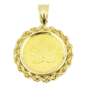 1987 Canadian Maple Leaf 1/10oz Coin Pendant Charm in .999 and 14K Yellow Gold
