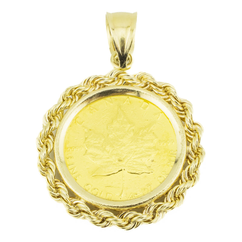 1987 Canadian Maple Leaf 1/10oz Coin Pendant Charm in .999 and 14K Yellow Gold