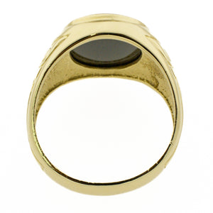 14K Yellow Gold Men's Black Onyx Solitaire Gemstone Ring - Size 10.5