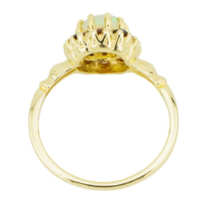 0.50ctw Oval Opal with Garnet Accents Gemstone Ring in 14K Yellow Gold - Size 6.25