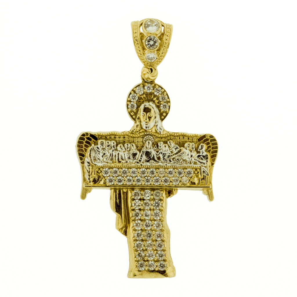 Cubic Zirconia Last Supper Pendant in 10K Two-Tone Gold