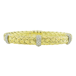 0.48ctw Diamond Accented Woven 8" Bangle Bracelet in 14K Two-Tone Gold - 20.6 grams