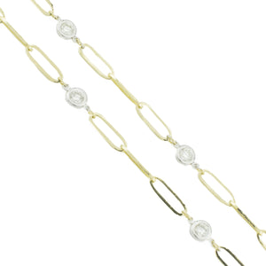 1.28ctw Diamond Bezel Set Paperclip Stationed 18" Necklace in 14K Two-Tone Gold