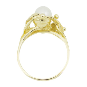 Fashion Pearl Gold Ring in 14K Yellow Gold - Size 9
