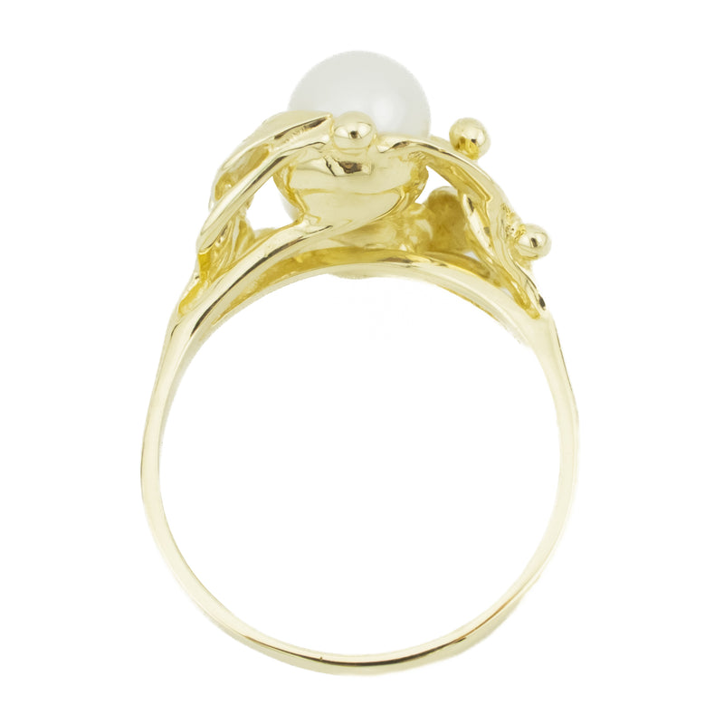 Fashion Pearl Gold Ring in 14K Yellow Gold - Size 9