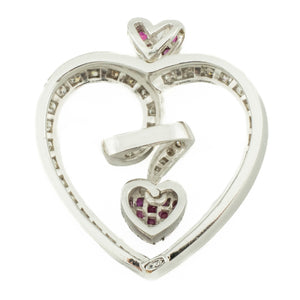 Diamond and Ruby Accented Heart Pendant Charm in 18K White Gold - No Chain Included