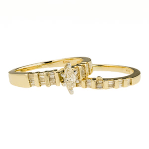 0.20ctw Marquise Diamond and Baguette Accented Diamond Wedding Set in 14K Yellow Gold - Size 6